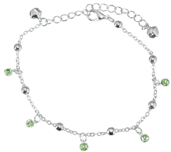Silver Fotsmycke Fotlänk Vristlänk Fotkedja - Gröna Rhinestones