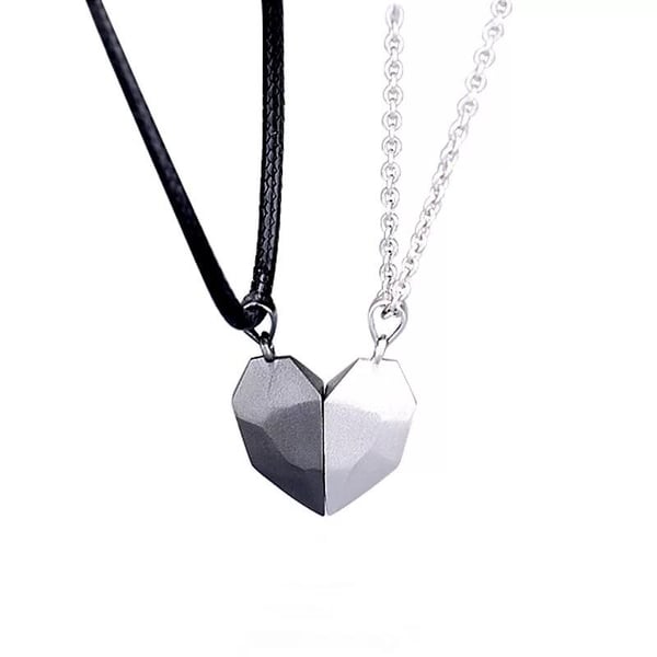 2 st Parhalsband Par Halsband med Magnetiskt Hjärta Svart Silver