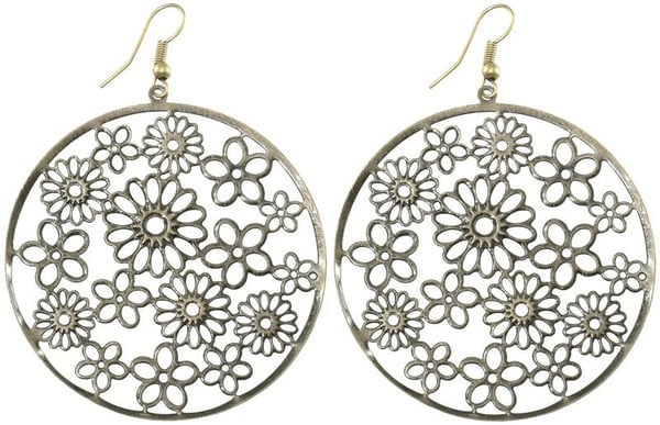 Bohemiska Runda Retro Örhängen i Brons Färg med Blommigt Mönster