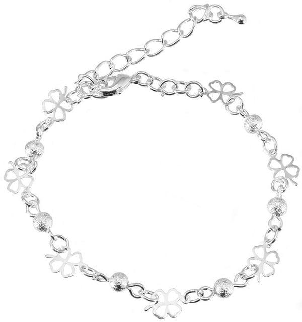 Sött Silver Armband - Kedja Dekorerad med Fyrklöver & Kulor