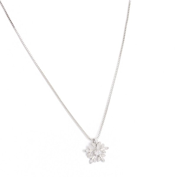 Silver Halsband med Blomma / Snöflinga med Vit CZ Kristall