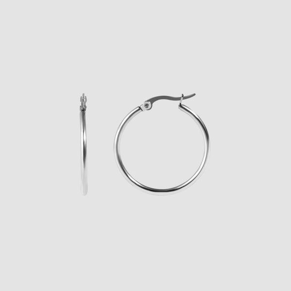 Klassiska Runda Hoop / Creoler Silver Örhängen i Rostfritt Stål - 2,4 cm
