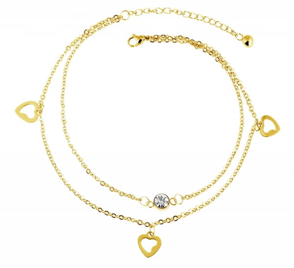 Guld Fotsmycke Fotlänk Vristlänk Fotkedja i Stål med Hjärtan & Rhinestone