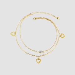 Guld Fotsmycke Fotlänk Vristlänk Fotkedja i Stål med Hjärtan & Rhinestone