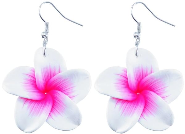 Retro Silver Örhängen - Frangipani Flower / Plumeria Blomma - Rosa & Vit