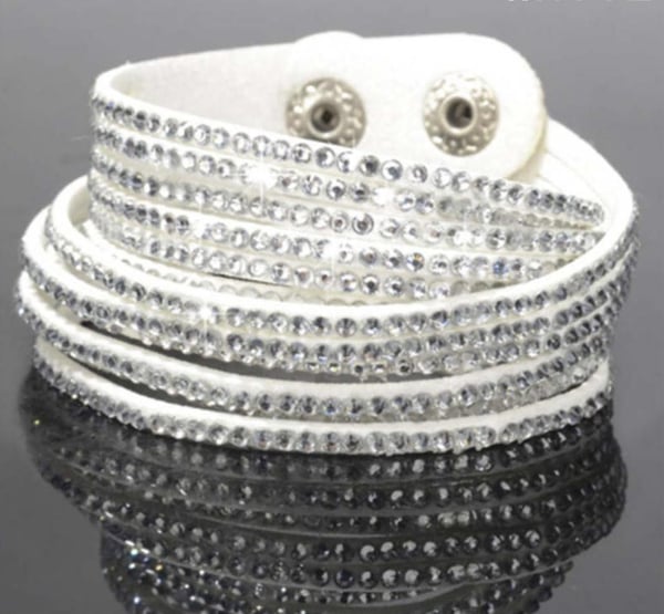 Wrap Läderarmband/Läder Armband med Strass / Rhinestones - Vit
