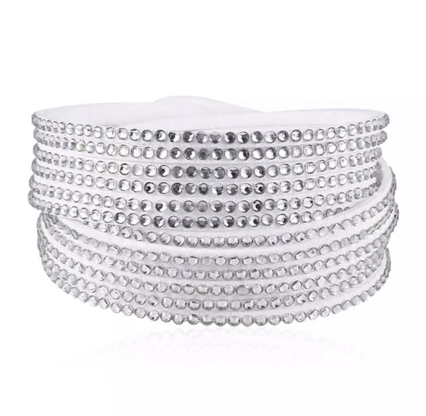 Wrap Läderarmband/Läder Armband med Strass / Rhinestones - Vit