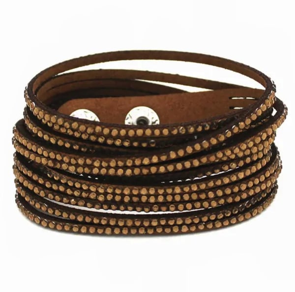 Wrap Läderarmband/Läder Armband med Strass / Rhinestones - Brun