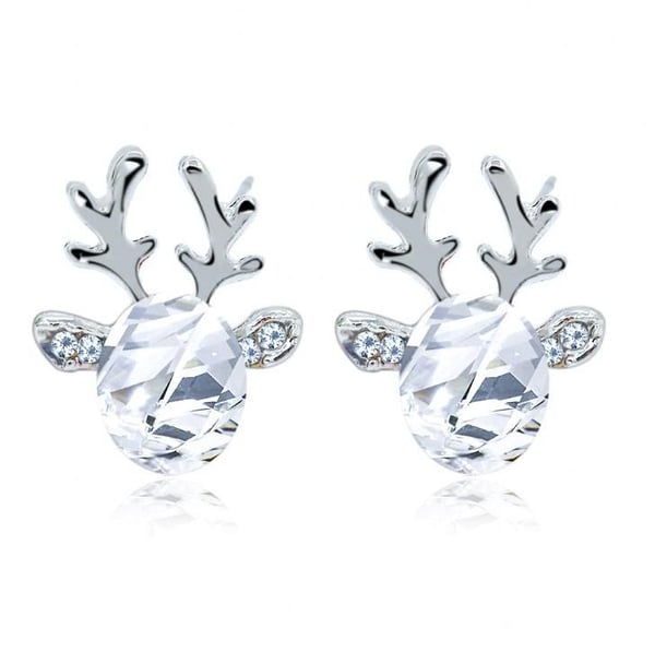 Silver Örhängen till Jul / Christmas - Ren med Vit Rhinestone