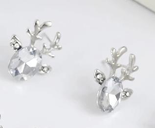 Silver Örhängen till Jul / Christmas - Ren med Vit Rhinestone