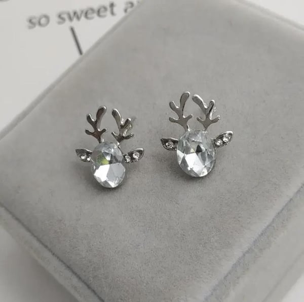 Silver Örhängen till Jul / Christmas - Ren med Vit Rhinestone