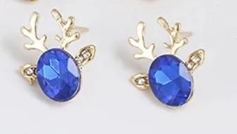 Guld Örhängen till Jul / Christmas - Ren med Blå Rhinestone
