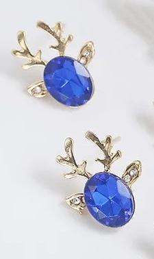 Guld Örhängen till Jul / Christmas - Ren med Blå Rhinestone
