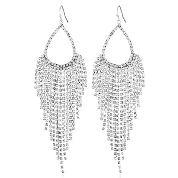 Strass Silver Örhängen - Droppe & Kedjor med Vita Rhinestones