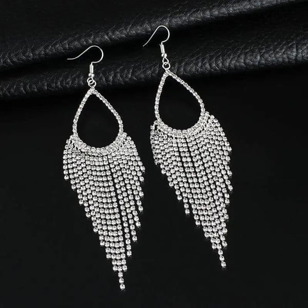 Strass Silver Örhängen - Droppe & Kedjor med Vita Rhinestones