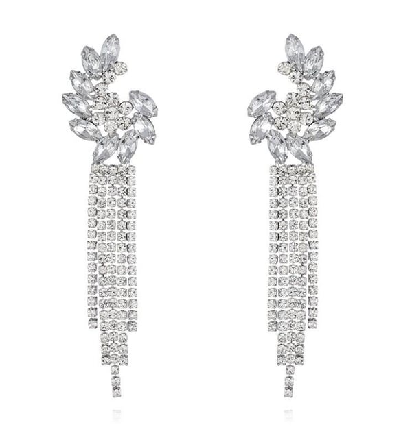 Strass Silver Örhängen med Kedjor - Glittrande Vita Rhinestones