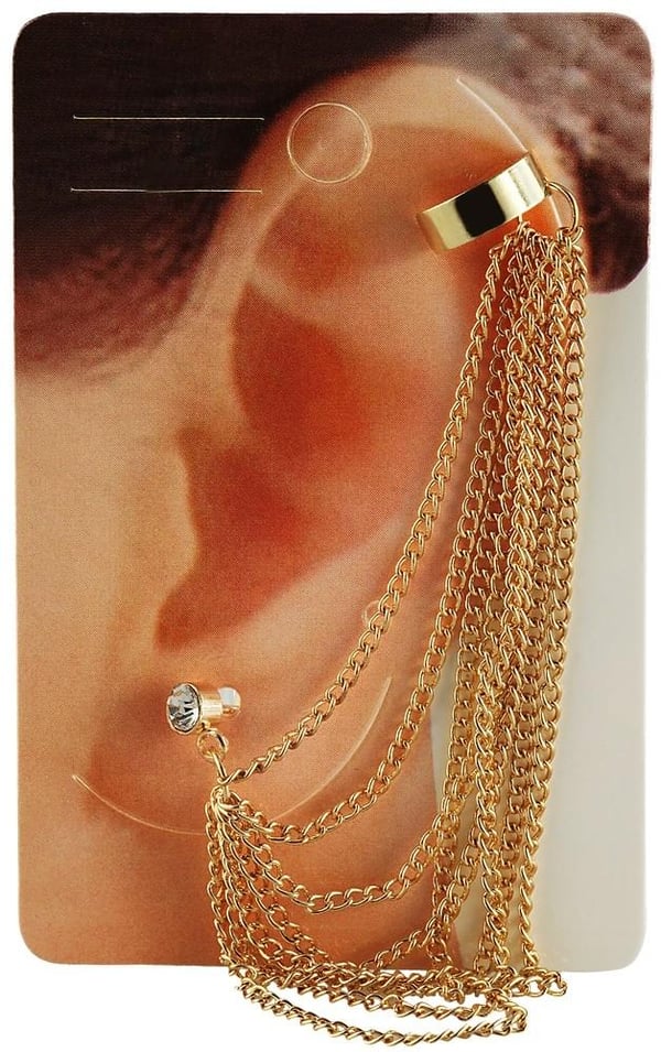 1 st Guld Earcuff Ear Cuff & Örhänge med Rhinestone & Kedjor