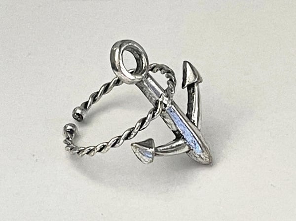 Retro Silver Ring med Ankare - Symbol för Hopp - Justerbar