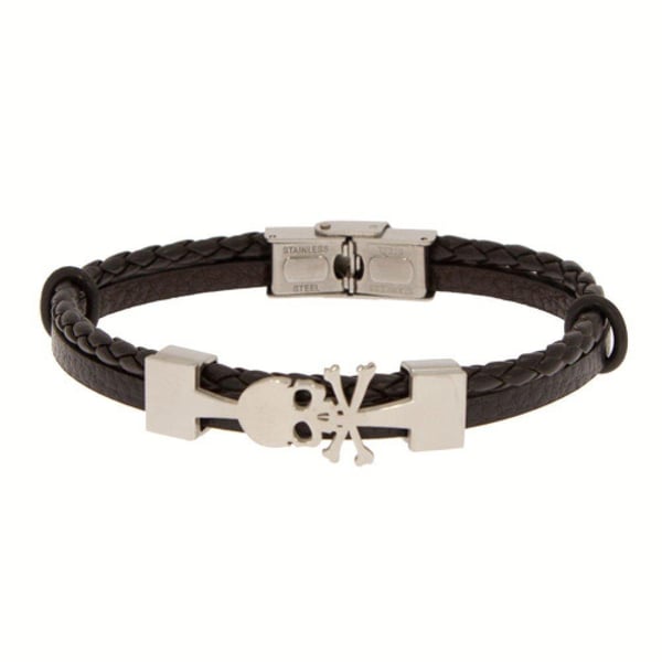Armband i Svart & Silver i Rostfritt Stål & Läder med Döskalle Armband i Svart & Silver i Rostfritt Stål & Läder med Döskalle