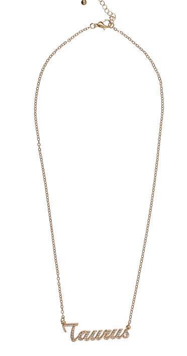 Guld Halsband med Vita Rhinestones & Stjärntecken: Oxen = Taurus