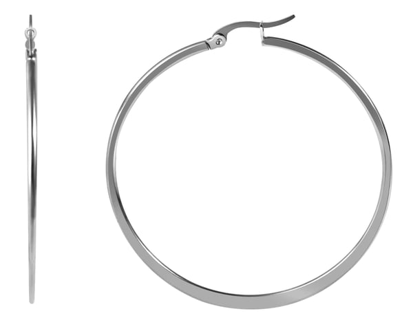 Runda Blanka Tunna Hoop / Creoler Silver Örhängen i Rostfritt Stål - 5,4 cm