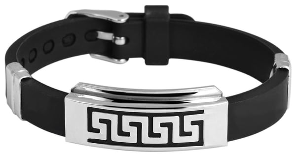 Armband i Svart & Silver -Rostfritt Stål & Gummi -Tribal Mönster