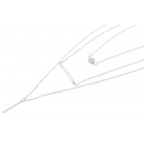 Silver Halsband/Choker med 3 Kedjor: Vita Pärlor, Platta & Stav
