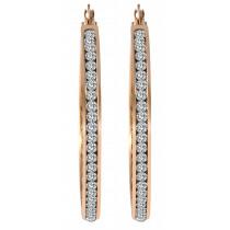 Rosé Guld Hoop / Creoler Örhängen i Rostfritt Stål & Vita Rhinestones - 4 cm