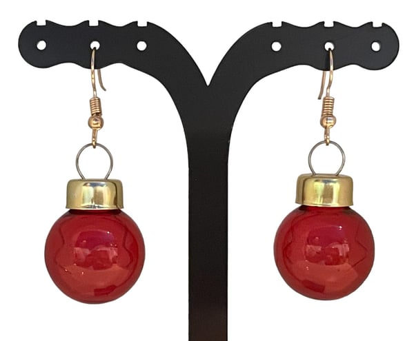 Guld Örhängen till Jul/Christmas - Röda Genomskinliga Julkulor