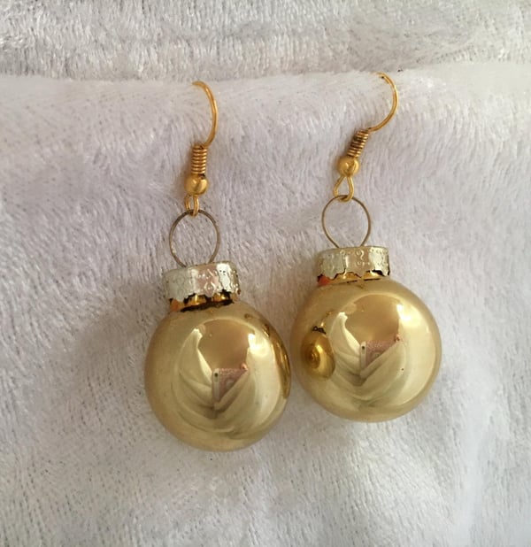 Guld Örhängen till Jul / Christmas - Guld Blanka Julkulor