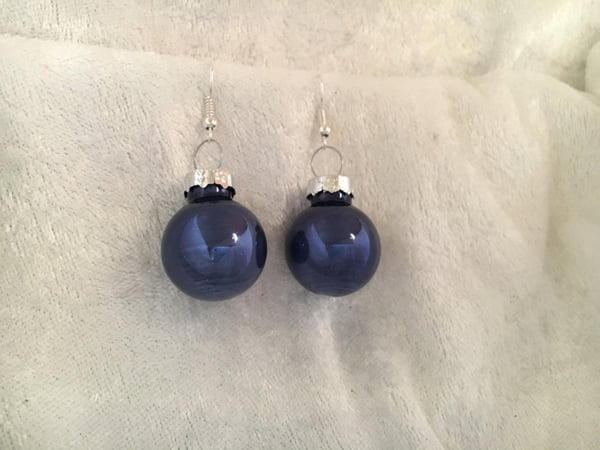 Silver Örhängen till Jul / Christmas - Blå Blanka Matta Julkulor