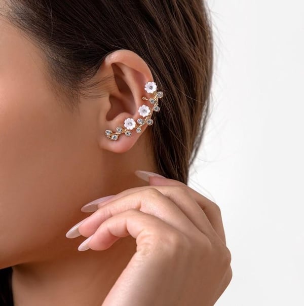 1 st Guld Ear Cuff & Örhänge - Rhinestones & Blomma -Vänster Öra