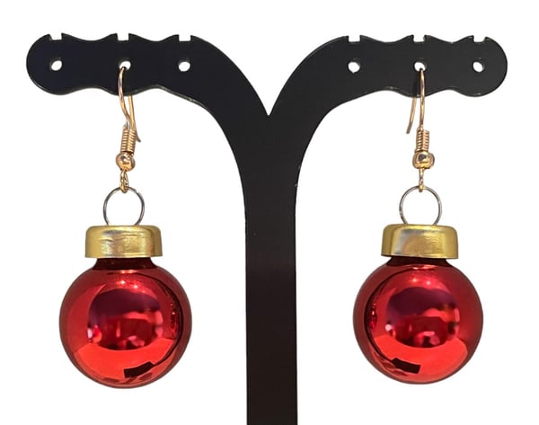 Guld Örhängen till Jul/Christmas - Röda Blanka Julkulor