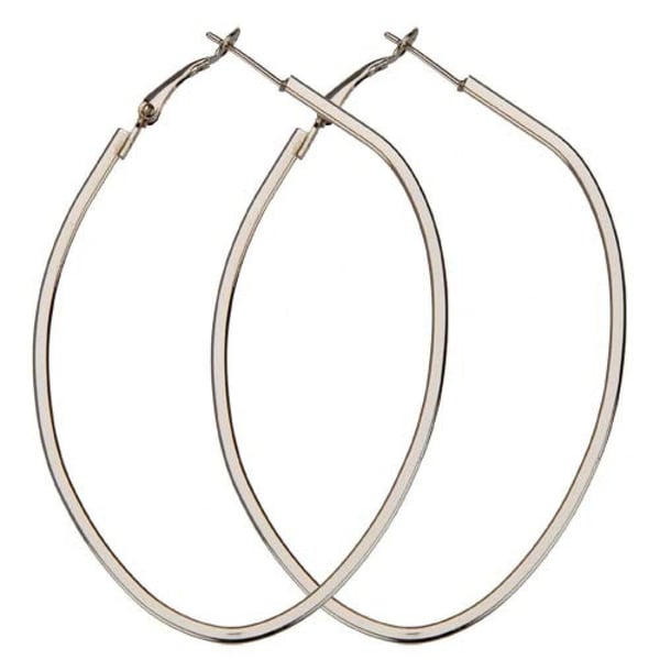 Stora Ovala Hoop Örhängen - Droppar med Kantig Design - Silver