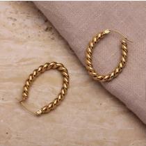 Ovala Tvinnade Hoop Guld Örhängen i Stål - 14K Guldpläterade