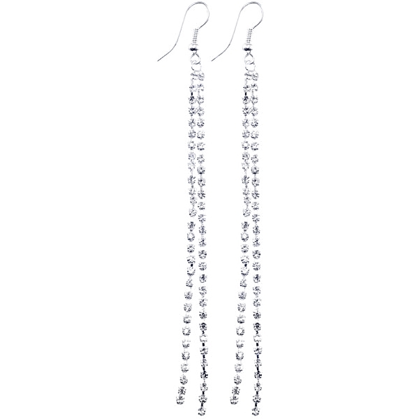 Glittrande Långa Silver Örhängen - Kedjor med Strass/Rhinestones