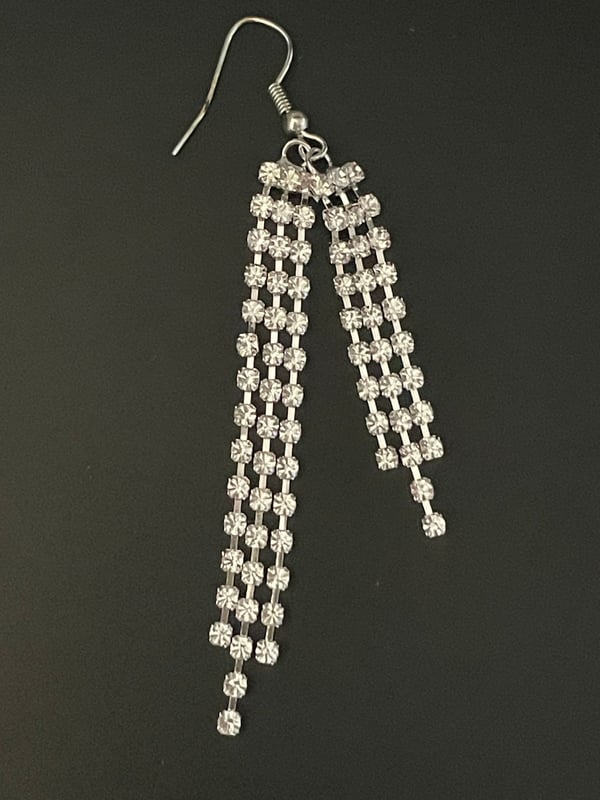 Glittrande Långa Silver Örhängen med Kedjor & Strass/Rhinestones