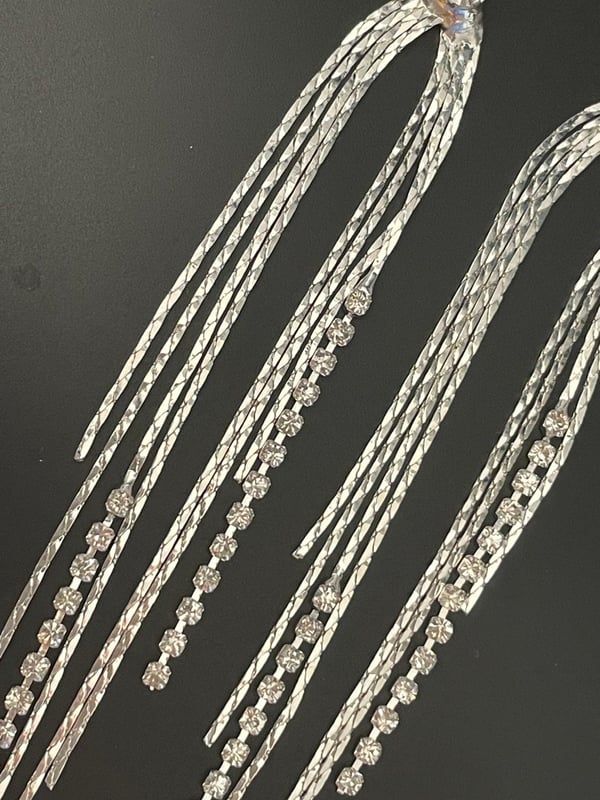 Glittrande Långa Silver Örhängen med Kedjor & Strass/Rhinestones