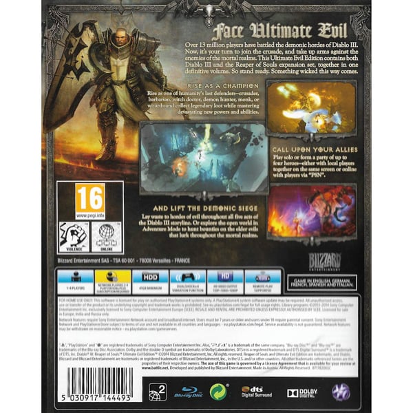 Diablo III Reaper of Souls Ultimate Evil Edition Playstation 4 PS4 (Brugt)