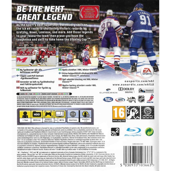 NHL 12 Playstation 3 PS3 Nordic (Brugt)