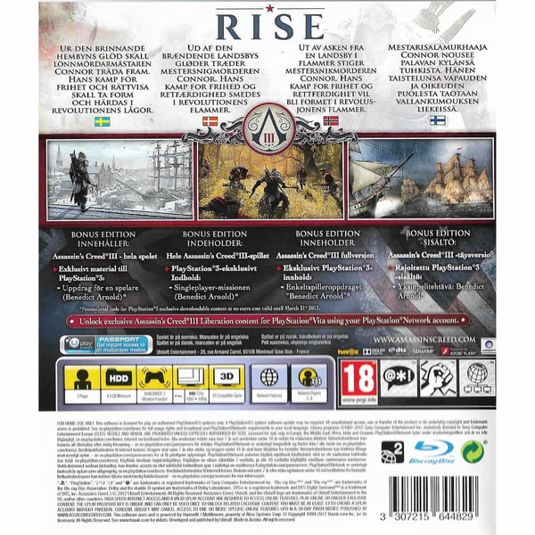Assassins Creed III Playstation 3 PS3 Nordic (Brukt)