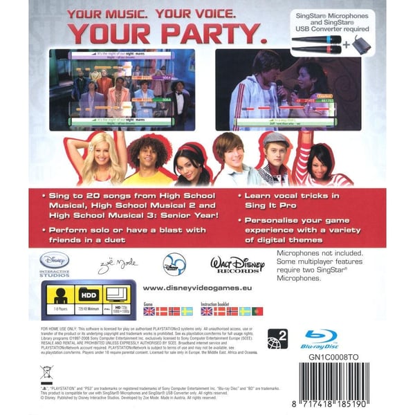 Disney Sing It High School Musical 3 Senior Year Playstation 3 PS3 Nordic (Brukt)