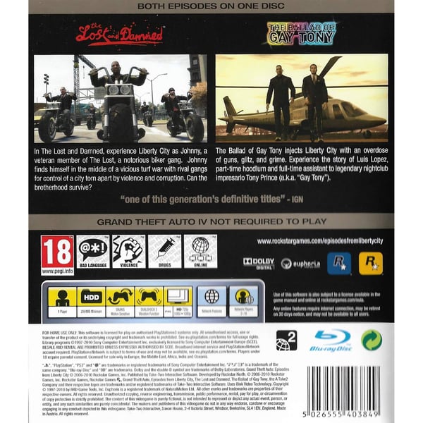 Grand Theft Auto Episodes from Liberty City Playstation 3 PS3 (Brukt)