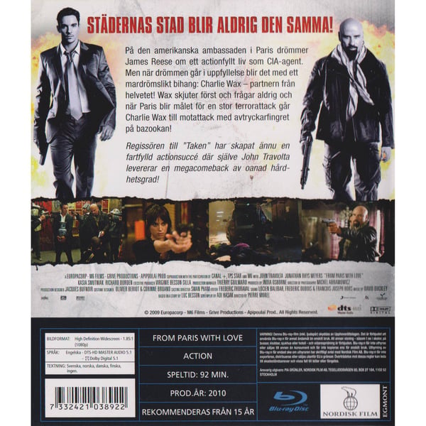 From Paris with Love Blu-Ray Rental Copy (Brugt)