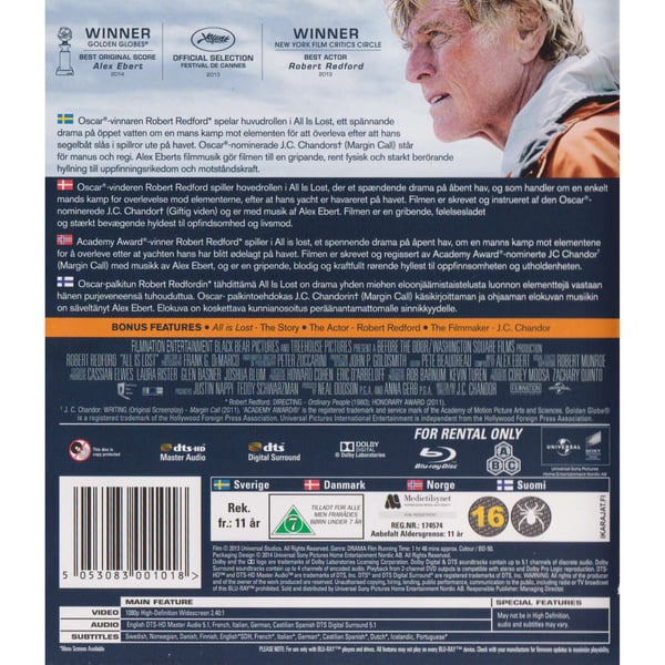 All is Lost Blu-Ray Rental Copy (Käytetty)
