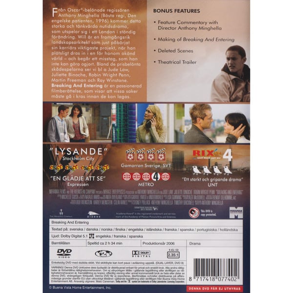 Breaking and Entering DVD (Brugt)