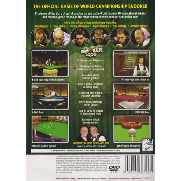 World Championship Snooker 2003 Playstation 2 PS2 (Brukt)