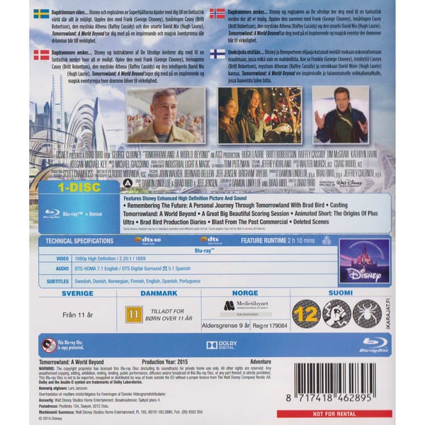 Tomorrowland A World Beyond Blu-Ray (Brugt)