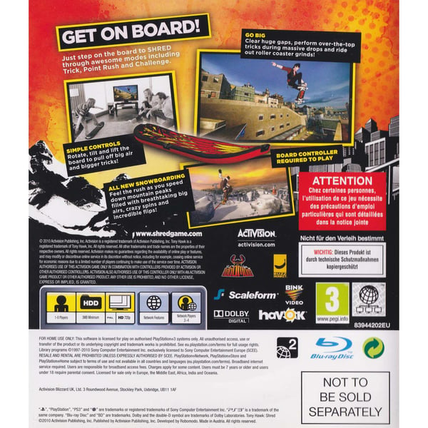 Tony Hawk Shred Playstation 3 PS3 Bundle Copy (Brukt)