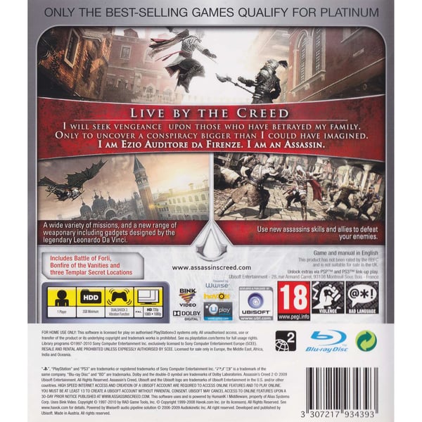Assassins Creed II Playstation 3 PS3 Platinum (Brukt)